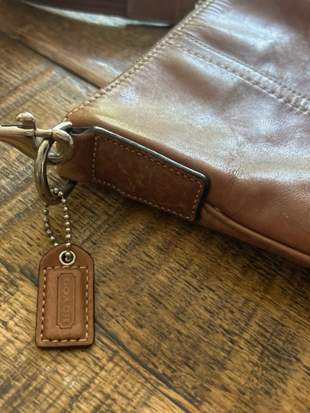 Coach Tan Leather Shoulder Pouch with Signature Tag
